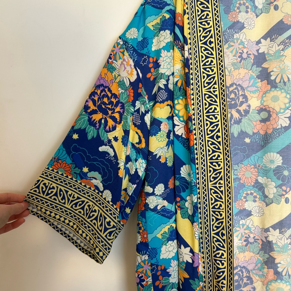 Soft surroundings kimono duster topper jacket floral print blue paisley boho - Picture 5 of 6